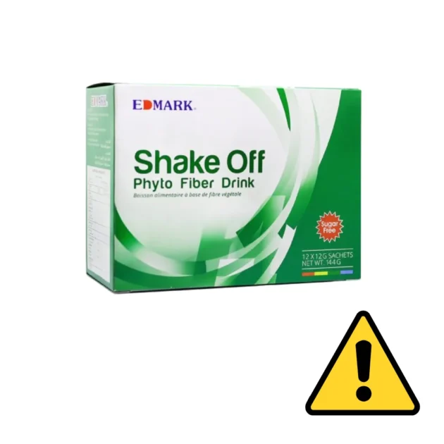 صورة لمنتج شيك أوف تعرض على موقع إلكتروني غير موثوق، مع إشارة تحذيرية تنبّه من الشراء من مصادر مجهولة.